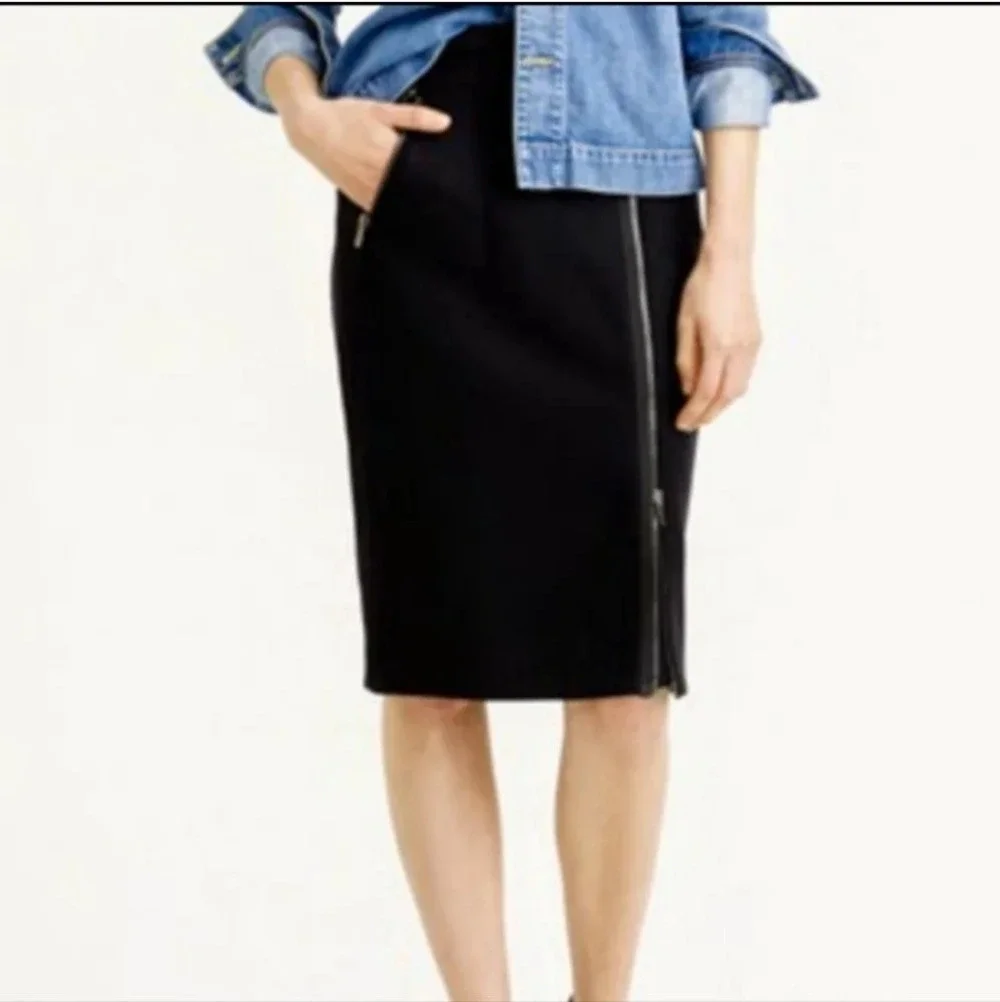 New J.Crew Wool Pencil Skirt Black -Gold Assymmetrical front zipper 12p